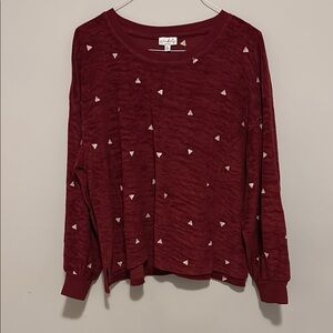 Red Balloon Sleeve Sweater with Triangle Pattern